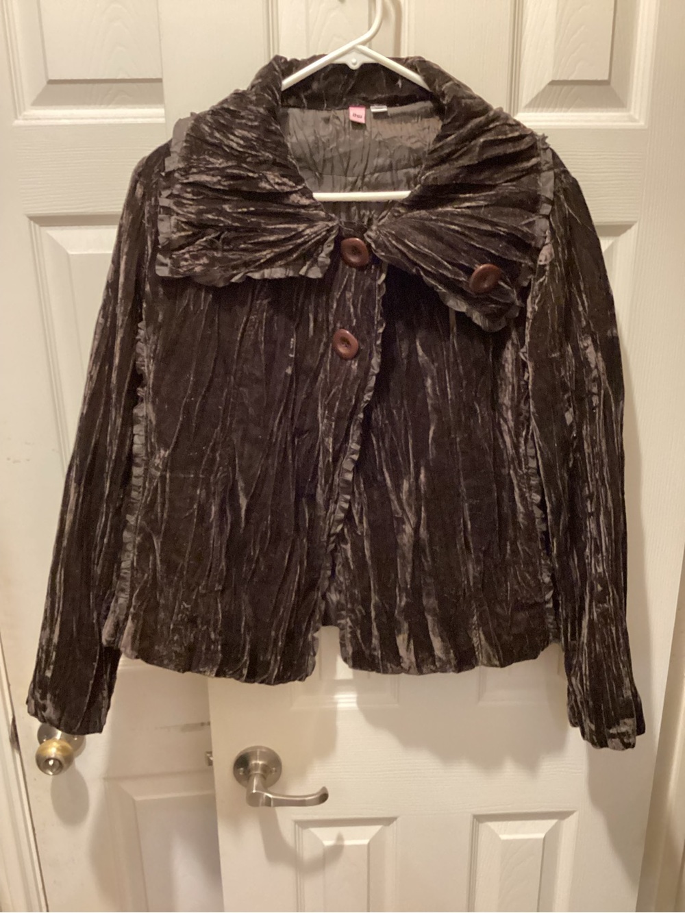 Women's Crushed Velvet Brown Button-Front Cape Jacket